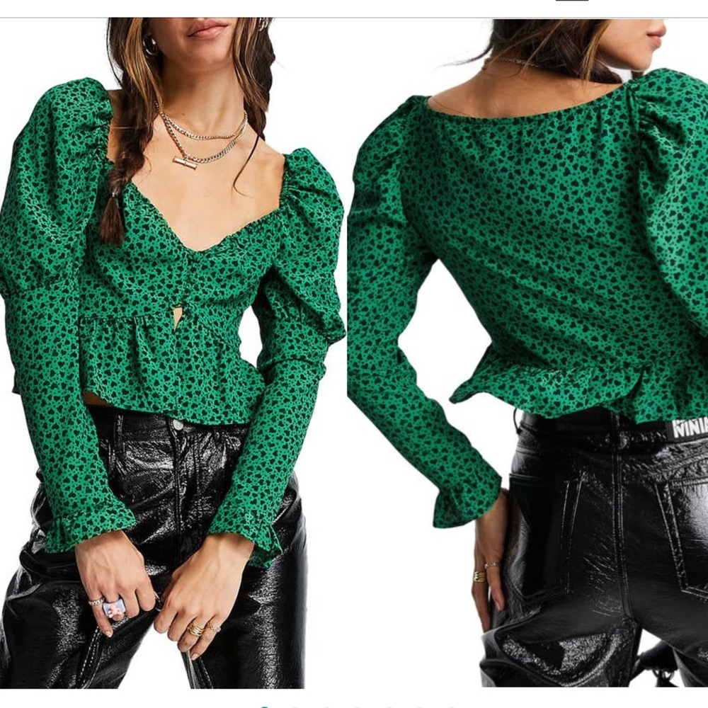 Topshop crop Heart print Tea Blouse